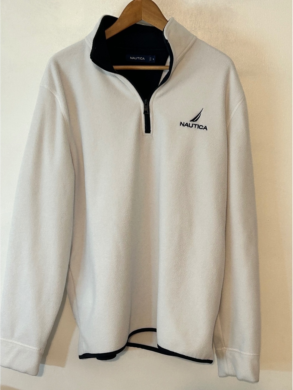 Nautica Men's XL White Fleece Quarter-Zip Pullover Sweater